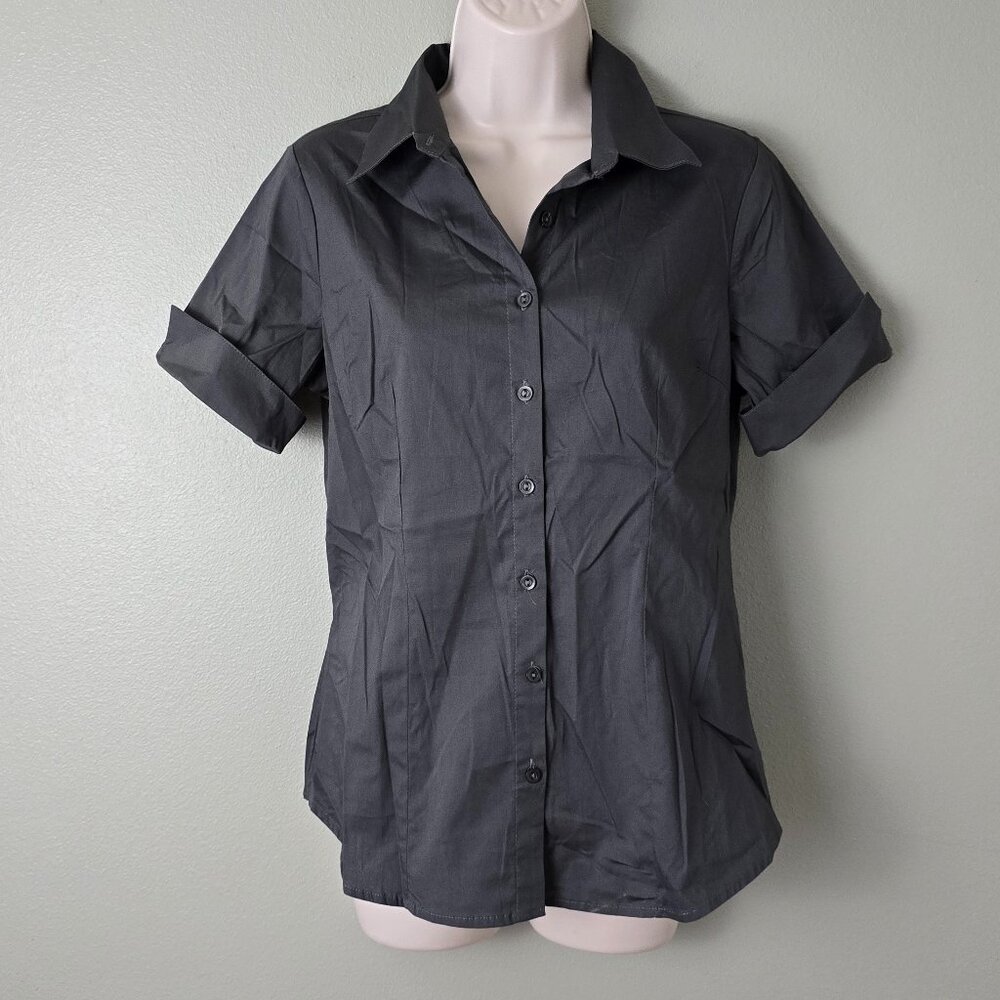 Mod Cloth Mojo Brand Grey Button Up Short Sleeved Blouse
